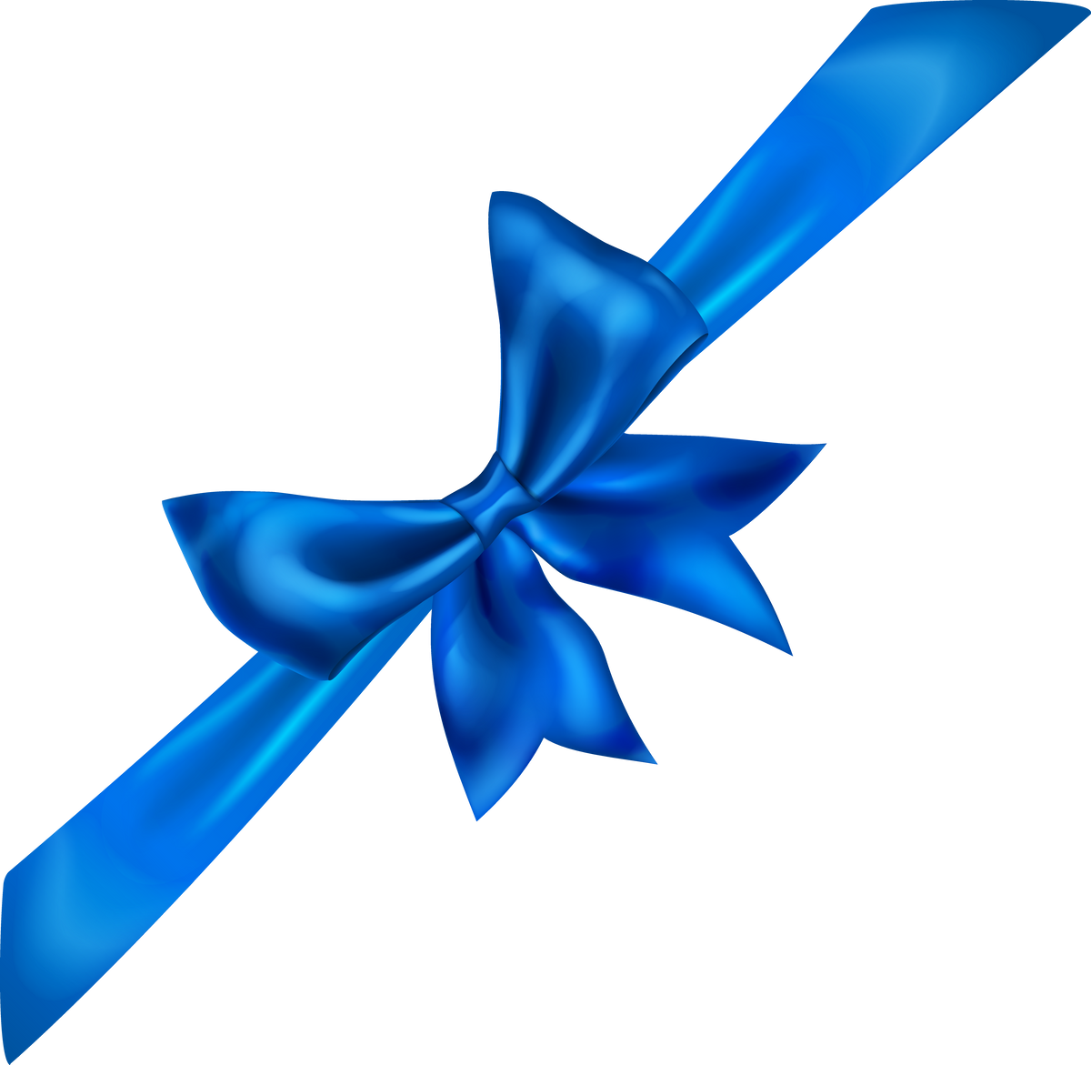 Beautiful blue bow with diagonally ribbon